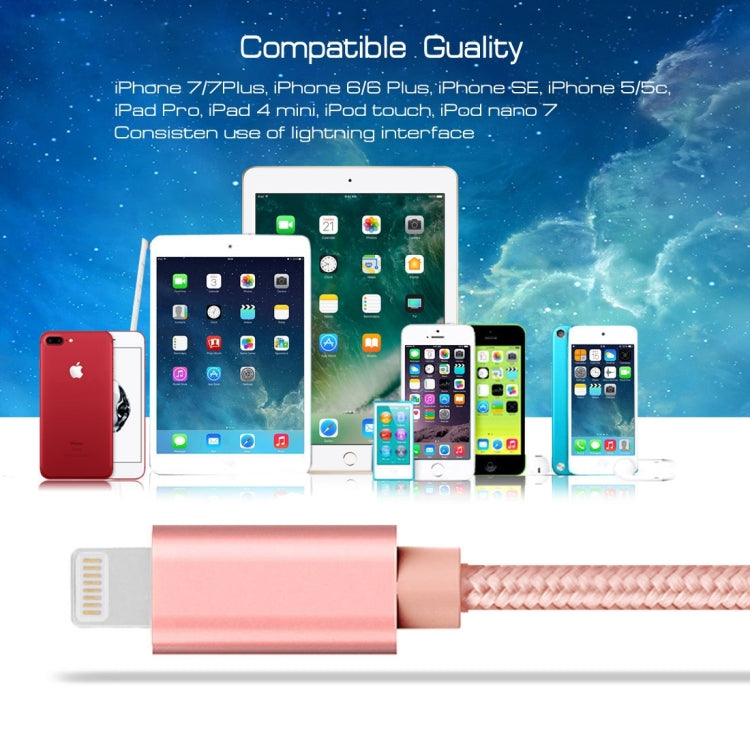 1m 3A Woven Style Metal Head 8 Pin to USB Data / Charger Cable(Rose Gold) - Normal Style Cable by buy2fix | Online Shopping UK | buy2fix