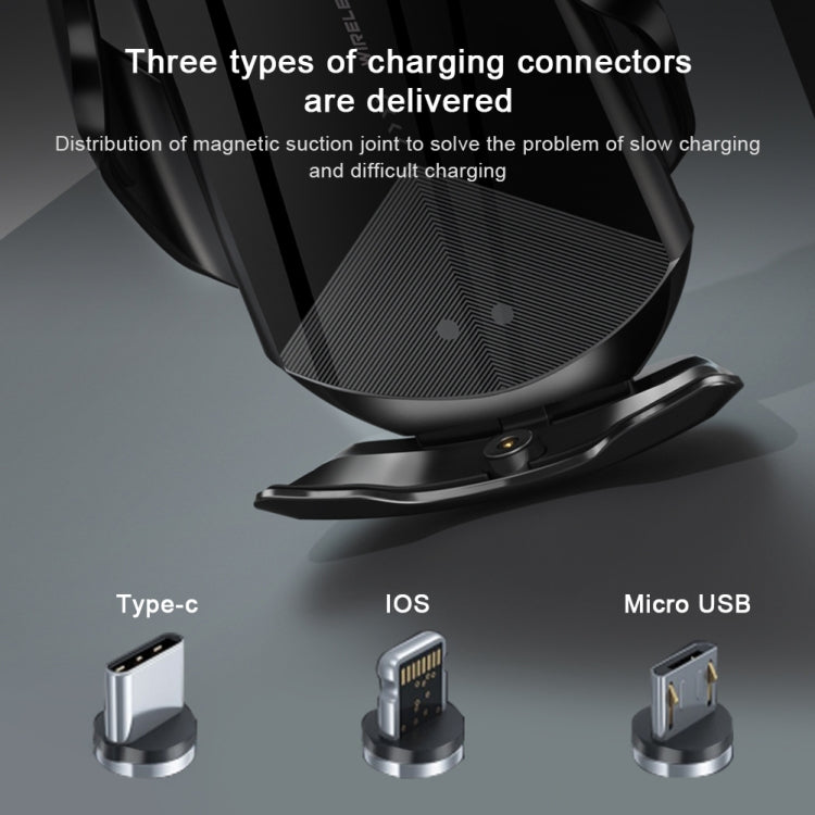 Q2 15W Universal Rotation Infrared Induction Magnetic Car Wireless Charging Mobile Phone Holder with Micro USB + 8 Pin + Type-C / USB-C Magnetic Connector(Blue) - In Car by buy2fix | Online Shopping UK | buy2fix