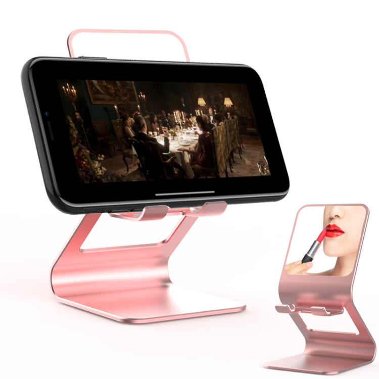 Universal Mobile Phone / Tablet PC Multifunctional Metal Desktop Stand with Makeup Mirror (Pink) - Desktop Holder by buy2fix | Online Shopping UK | buy2fix