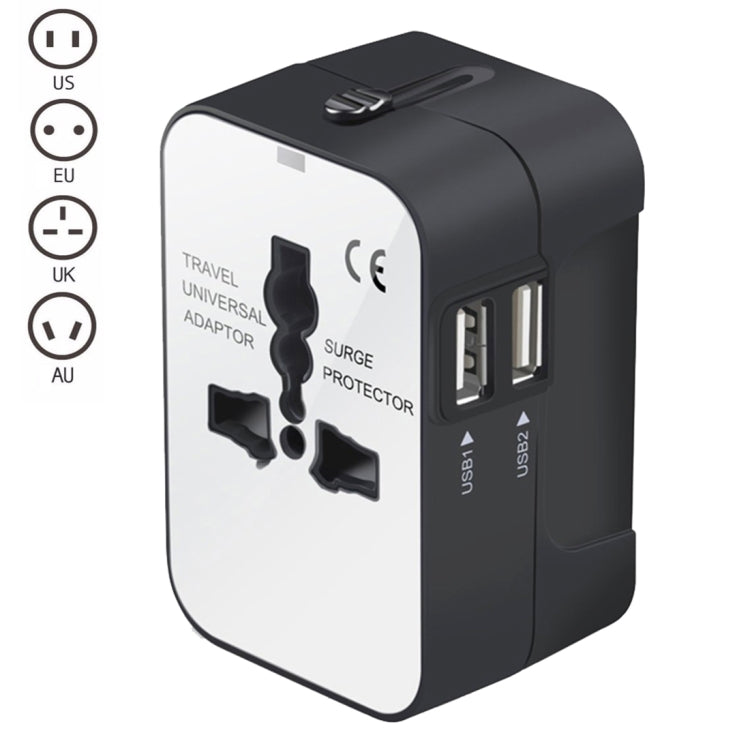 Portable Multi-function Dual USB Ports Global Universal Travel Wall Charger Power Socket, For iPad , iPhone, Galaxy, Huawei, Xiaomi, LG, HTC and Other Smart Phones, Rechargeable Devices(Black) - Plug Adaptor by buy2fix | Online Shopping UK | buy2fix