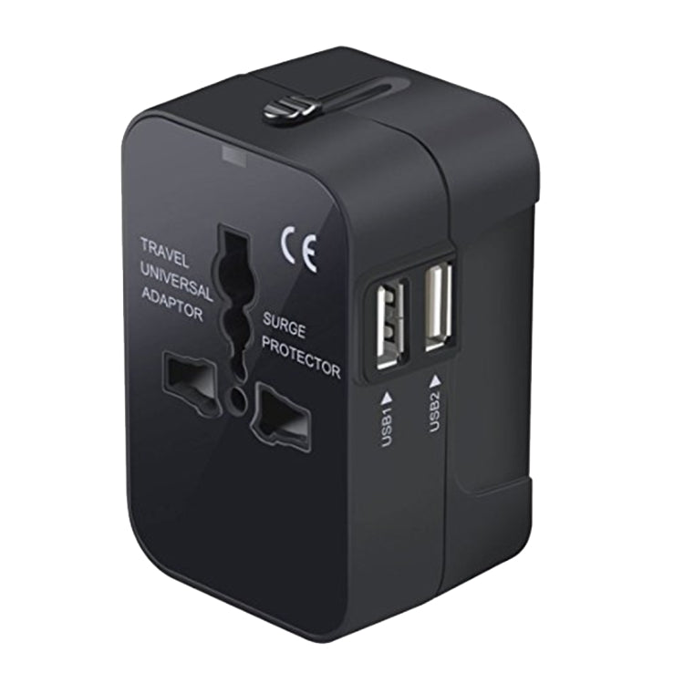 Portable Multi-function Dual USB Ports Global Universal Travel Wall Charger Power Socket, For iPad , iPhone, Galaxy, Huawei, Xiaomi, LG, HTC and Other Smart Phones, Rechargeable Devices(Black) - Plug Adaptor by buy2fix | Online Shopping UK | buy2fix