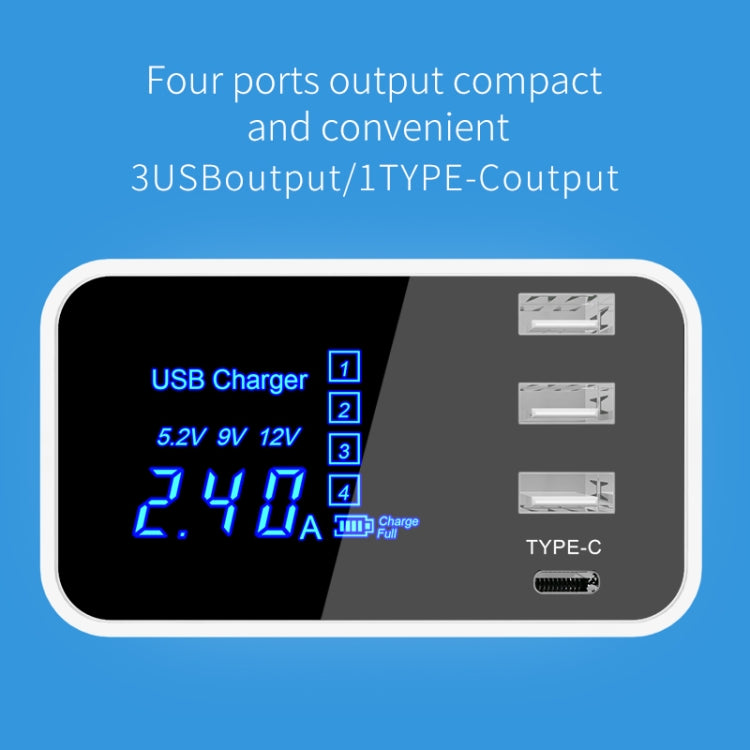 CDA30 20W 3 USB Ports + USB-C / Type-C Ports Multi-function Charger with LED Display, US Plug - Multifunction Charger by buy2fix | Online Shopping UK | buy2fix