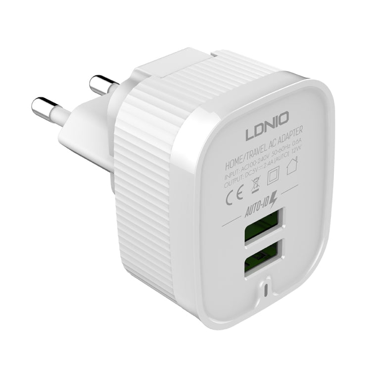 LDNIO A201 2.4A Dual USB Charging Head Travel Direct Charge Mobile Phone Adapter Charger With Micro USB Data Cable(EU Plug) - Apple Accessories by LDNIO | Online Shopping UK | buy2fix