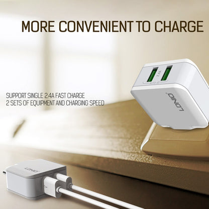 LDNIO A2201 2.4A Dual USB Charging Head Travel Direct Charge Mobile Phone Adapter Charger With Micro Data Cable (US Plug) - USB Charger by LDNIO | Online Shopping UK | buy2fix