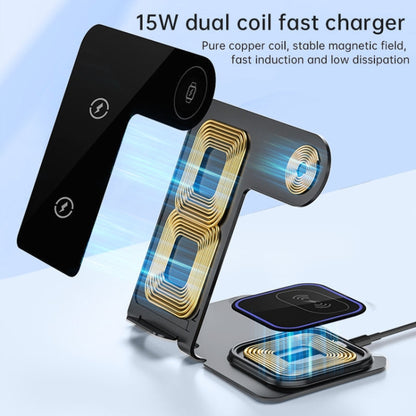 W43 15W 3 in 1 Aluminum Alloy Wireless Charging Stand (Blue) - Wireless Charger by buy2fix | Online Shopping UK | buy2fix