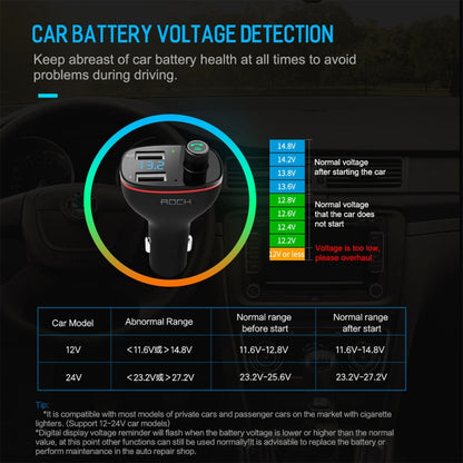 Rock B300 Wireless Bluetooth V4.2 FM Transmitter Radio Adapter Car Charger, With Dual USB Output & Hand-Free Calling, Music Player Support USB Flash Drive & U Disk, Compatible with IOS & Android - Bluetooth Car Kits by ROCK | Online Shopping UK | buy2fix