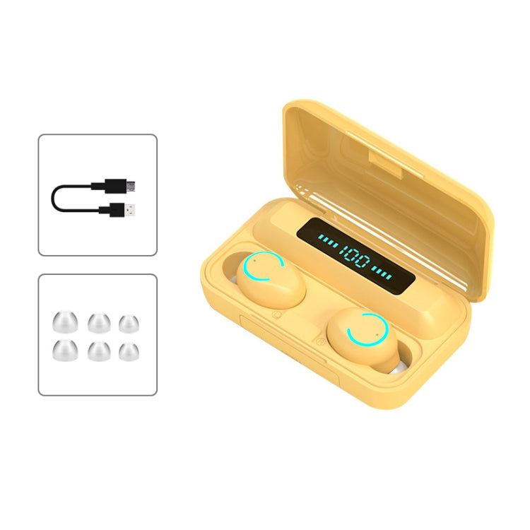 F9-9 TWS CVC8.0 Noise Cancelling Bluetooth Earphone with Charging Box, Support Touch Lighting Effect & Three-screen LED Power Display & Power Bank & Mobile Phone Holder & HD Call & Voice Assistant(Yellow) - TWS Earphone by buy2fix | Online Shopping UK | buy2fix