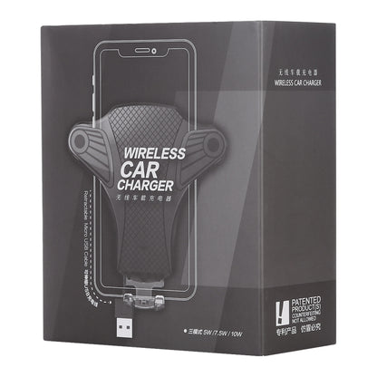 1803WC 10W Wireless Smart Car Charger Mobile Phone Holder with Retractable Micro USB Cable, Length: 85cm(Black) - In Car by buy2fix | Online Shopping UK | buy2fix