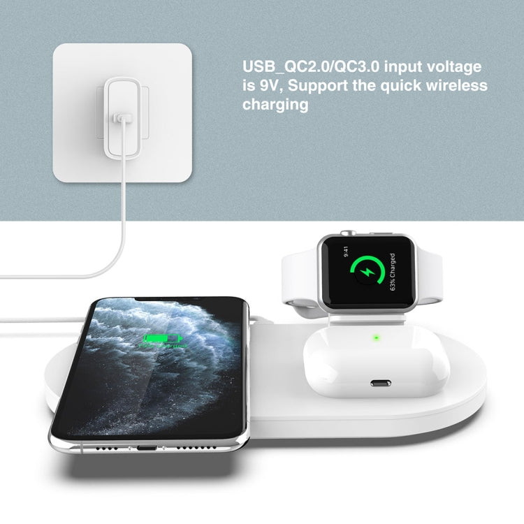 A04 3 in 1 Multi-function Qi Standard Wireless Charger for Mobile Phones & iWatch & AirPods (White) - Apple Accessories by buy2fix | Online Shopping UK | buy2fix