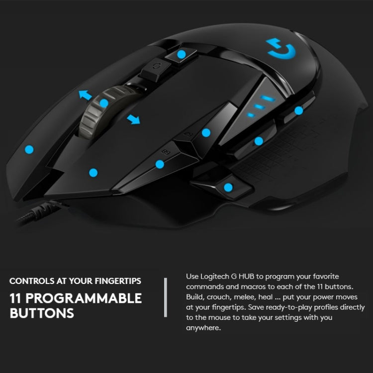 Logitech G502 HERO Wired Gaming Mouse with 11 Buttons, Length: 2.1m - Wired Mice by Logitech | Online Shopping UK | buy2fix