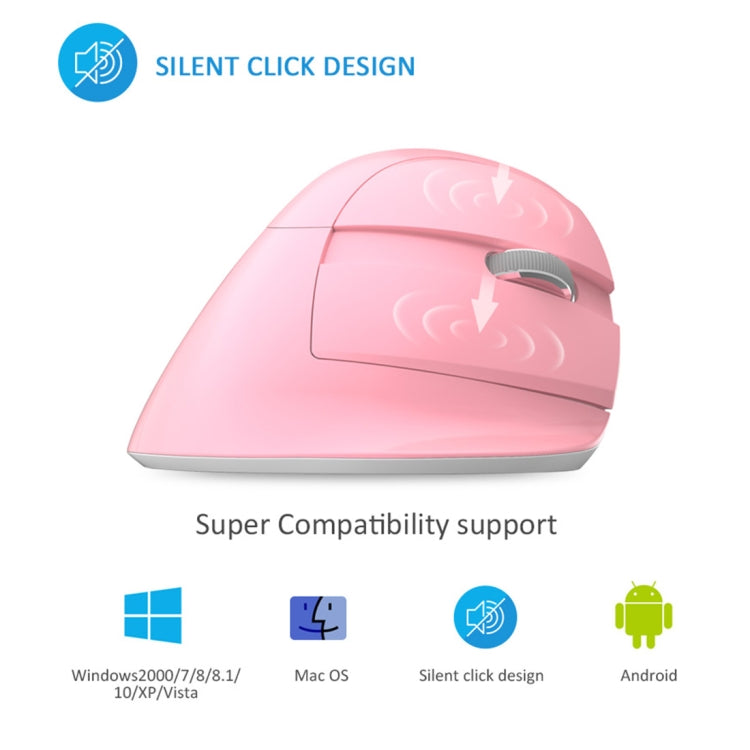 DELUX M618 Mini 2.4G Wireless 2400DPI USB Rechargeable Ergonomic Vertical Mouse (Pink) - Wireless Mice by DELUX | Online Shopping UK | buy2fix