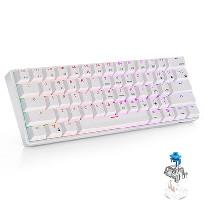 RK61 61 Keys Bluetooth / 2.4G Wireless / USB Wired Three Modes Blue Switch Tablet Mobile Gaming Mechanical Keyboard with RGB Backlight, Cable Length: 1.5m (White) - Wired Keyboard by buy2fix | Online Shopping UK | buy2fix