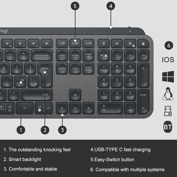 Logitech MX Keys Wireless Bluetooth Silent Keyboard (Black) - Wireless Keyboard by Logitech | Online Shopping UK | buy2fix