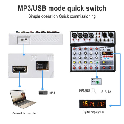 BMG-06D 6-channel Live Mixer Mobile Phone Bluetooth Sound Card Digital 16DSP Reverb Effect, EU Plug(White) - Consumer Electronics by buy2fix | Online Shopping UK | buy2fix