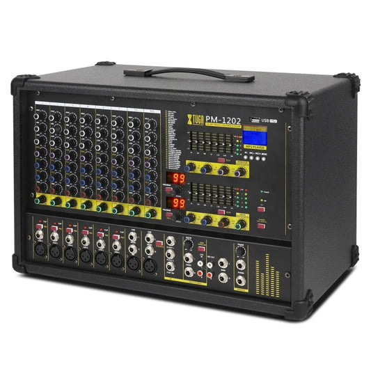 XTUGA PM1202 900W 10 Channel Stage Power Mixer 24Bit Multil-FX Processor Dual 99 DSP Effect DJ Amplifier (US Plug) - Live Sound Effects Processors by XTUGA | Online Shopping UK | buy2fix