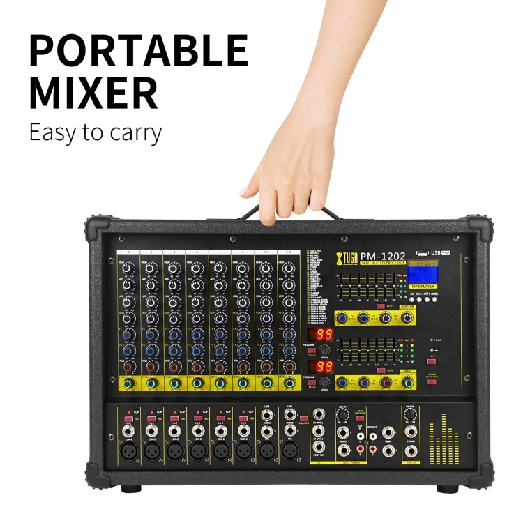 XTUGA PM1202 900W 10 Channel Stage Power Mixer 24Bit Multil-FX Processor Dual 99 DSP Effect DJ Amplifier (US Plug) - Live Sound Effects Processors by XTUGA | Online Shopping UK | buy2fix