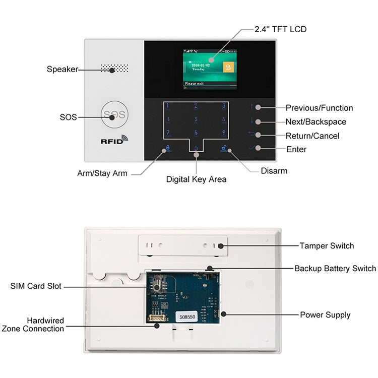 PG-105-GSM GSM/GPRS + WiFi Intelligent Alarm System with Touch Keypad & LCD Screen & RFID function - Security by buy2fix | Online Shopping UK | buy2fix