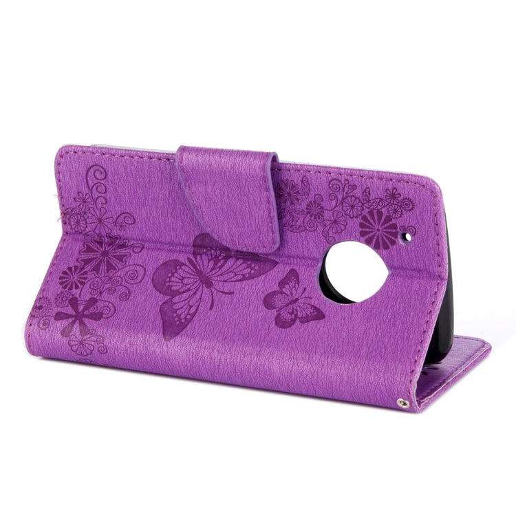 For Motorola Moto G5 Plus Pressed Flowers Butterfly Pattern Horizontal Flip Leather Case with Holder & Card Slots & Wallet(Purple) - Motorola Cases by buy2fix | Online Shopping UK | buy2fix