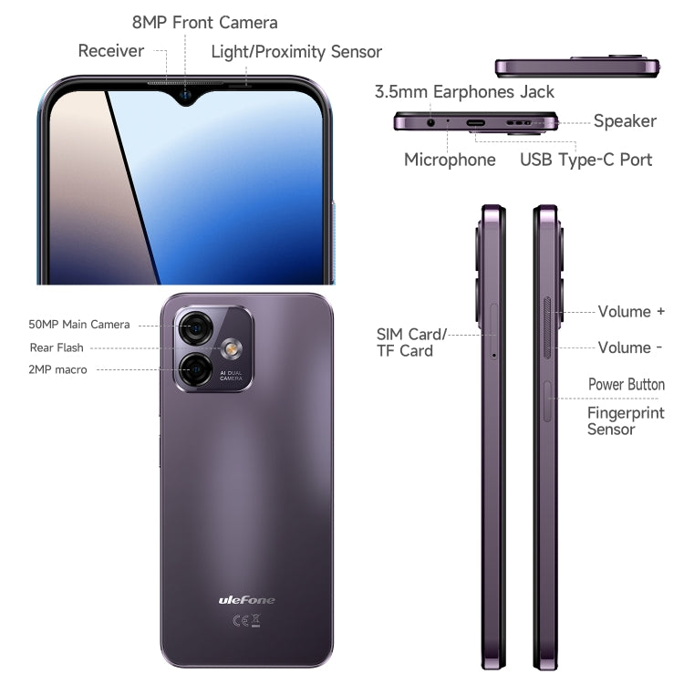 Ulefone Note 16 Pro, 8GB+128GB, Dual Back Cameras, Face ID & Side Fingerprint Identification, 4400mAh Battery, 6.52 inch Android 13 Unisoc T606 OctaCore up to 1.6GHz, Network: 4G, Dual SIM, OTG(Purple) - Ulefone by Ulefone | Online Shopping UK | buy2fix