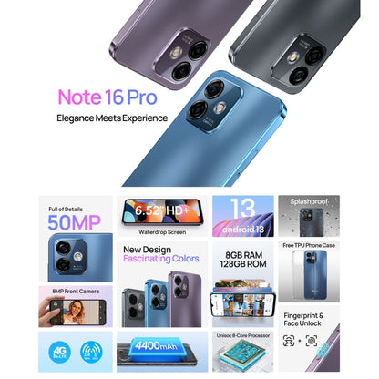 Ulefone Note 16 Pro, 8GB+128GB, Dual Back Cameras, Face ID & Side Fingerprint Identification, 4400mAh Battery, 6.52 inch Android 13 Unisoc T606 OctaCore up to 1.6GHz, Network: 4G, Dual SIM, OTG(Purple) - Ulefone by Ulefone | Online Shopping UK | buy2fix