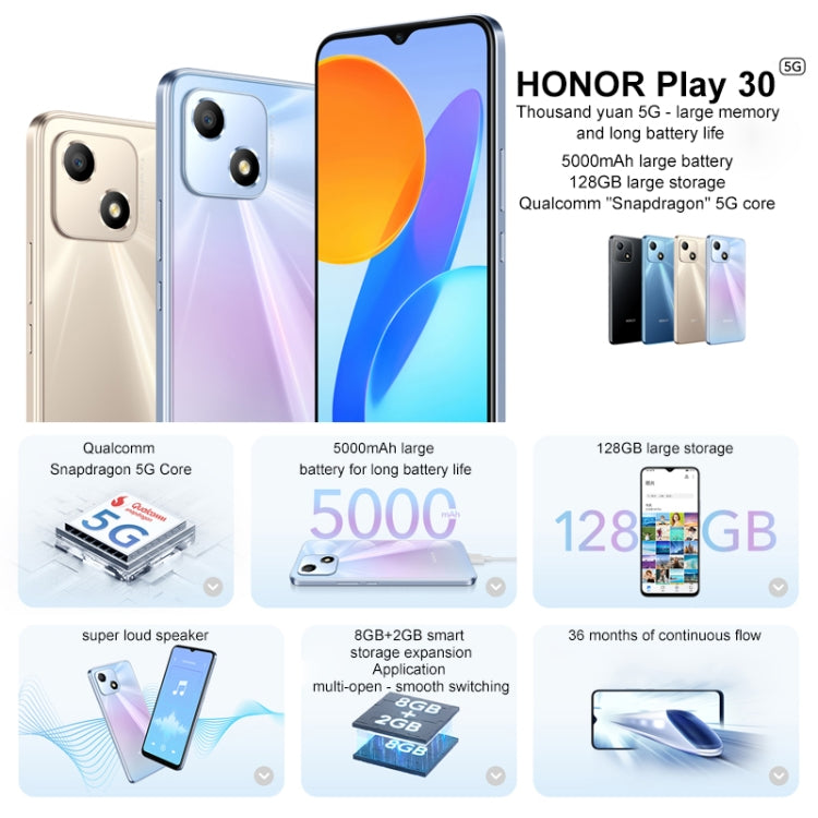 Honor Play 30 5G VNE-AN00, 4GB+128GB, China Version, Face Identification, 5000mAh, 6.5 inch Magic UI 5.0 /Android 11 Qualcomm Snapdragon 480 Plus Octa Core up to 2.2GHz, Network: 5G, Not Support Google Play(Gold) - Honor by Huawei | Online Shopping UK | buy2fix