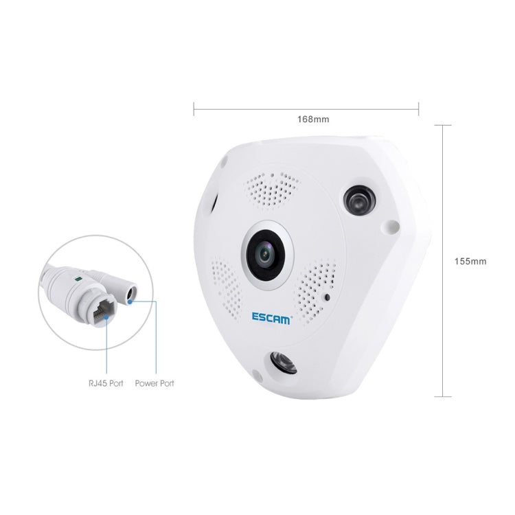 ESCAM Shark QP180 960P 360 Degrees Fisheye Lens 1.3MP WiFi IP Camera, Support Motion Detection / Night Vision, IR Distance: 10m - 360 Degree Camera by ESCAM | Online Shopping UK | buy2fix