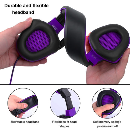 SADES AH-28 3.5mm Plug Wire-controlled Noise Reduction E-sports Gaming Headset with Retractable Microphone, Cable Length: 2m(Black purple) - Multimedia Headset by SADES | Online Shopping UK | buy2fix