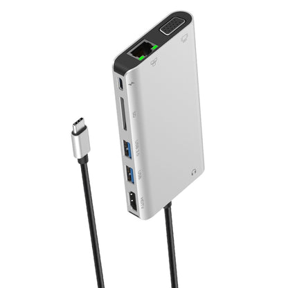 Onten 9591BD 8 in 1 USB-C / Type-C to PD USB-C / Type-C Charging + Gigabit Ethernet + Dual USB 3.0 + HDMI + VGA + SD Card Slot + 3.5mm AUX HUB(Silver) - Computer & Networking by Onten | Online Shopping UK | buy2fix