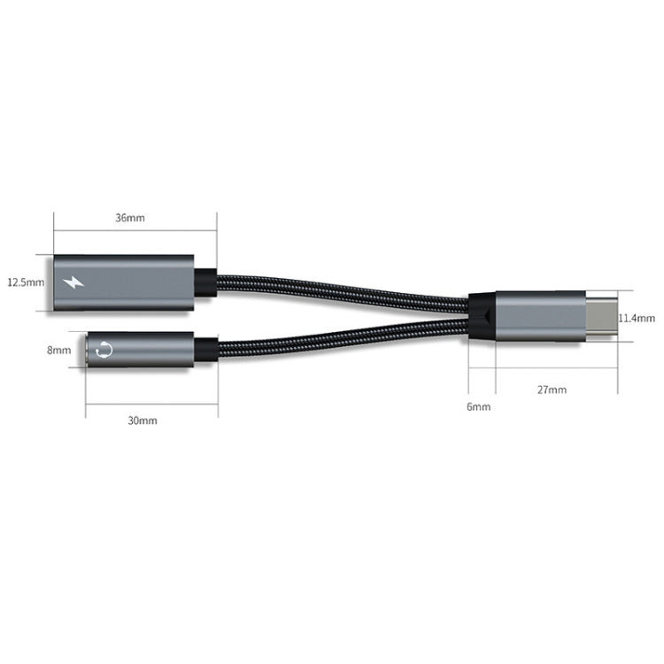 TA2B USB-C / Type-C Male to PD 60W USB-C / Type-C Charging + 3.5mm Audio Female Earphone Adapter (Black) - Type-C Adapter by buy2fix | Online Shopping UK | buy2fix