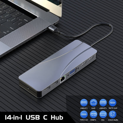 Rocketek HC452 Type-C to 100M RJ45 + HDMI+VGA 14 in 1 HUB Adapter - USB HUB by ROCKETEK | Online Shopping UK | buy2fix