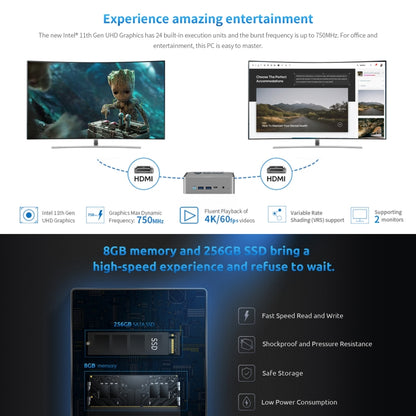 BMAX B3 2022 Windows 11 Mini PC, 8GB+256GB, Intel Jasper Lake N5095, Support HDMI / RJ45 / TF Card, EU Plug(Space Grey) - Windows Mini PCs by BMAX | Online Shopping UK | buy2fix