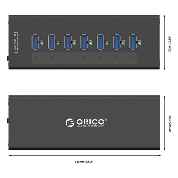 ORICO A3H7 Aluminum High Speed 7 Ports USB 3.0 HUB with 12V/2.5A Power Supply for Laptops(Black) - USB 3.0 HUB by ORICO | Online Shopping UK | buy2fix