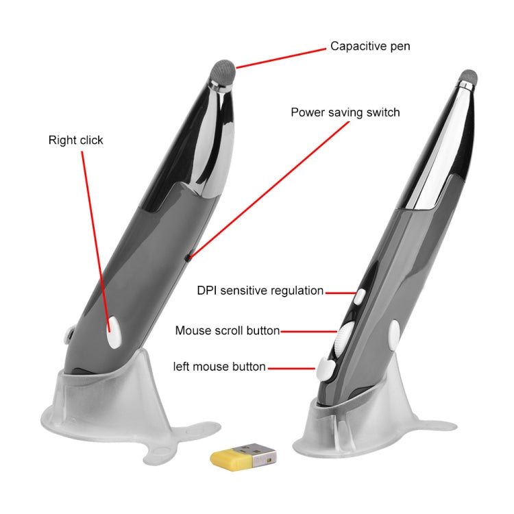 PR-06 4-keys Smart Wireless Optical Mouse with Stylus Pen Function (Grey) - Computer & Networking by buy2fix | Online Shopping UK | buy2fix