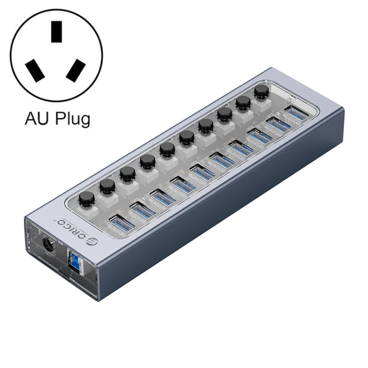 ORICO AT2U3-10AB-GY-BP 10 Ports USB 3.0 HUB with Individual Switches & Blue LED Indicator, AU Plug - USB 3.0 HUB by ORICO | Online Shopping UK | buy2fix