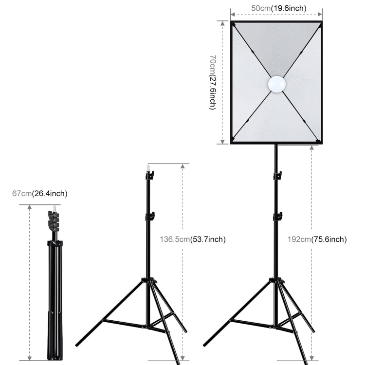 PULUZ Softbox Lighting Kit 2 PCS 50x70cm Professional Photo Studio Photography Light Equipment with 2 x E27 Socket Bulb Photography Lighting Kit(EU Plug) - Stand Bracket by PULUZ | Online Shopping UK | buy2fix