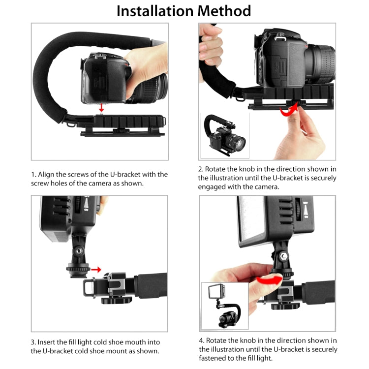 PULUZ U/C Shape 3-Head Cold Shoes Portable Handheld DV Bracket Stabilizer for All SLR Cameras and Home DV Camera - Camera Stabilizer by PULUZ | Online Shopping UK | buy2fix