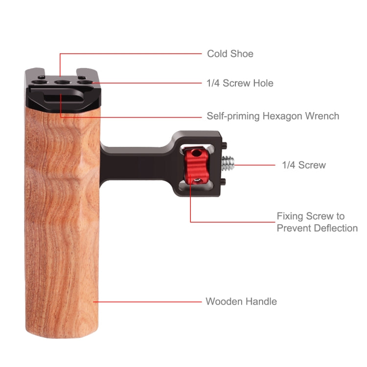 PULUZ 1/4 inch Screw Universal Camera Wooden Side Handle with Cold Shoe Mount for Camera Cage Stabilizer(Bronze) - Camera Accessories by PULUZ | Online Shopping UK | buy2fix