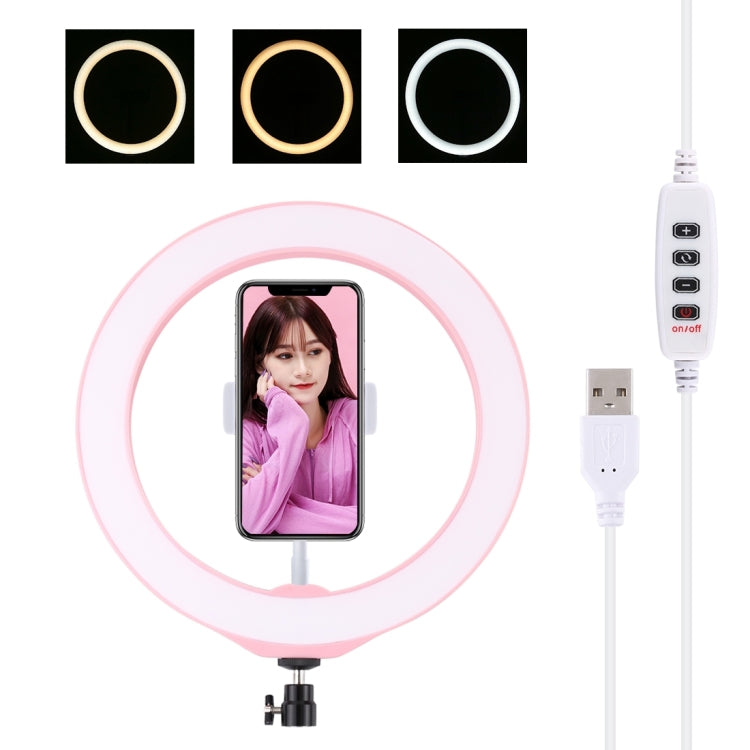 PULUZ 10.2 inch 26cm USB 3 Modes Dimmable LED Ring Vlogging Selfie Beauty Photography Video Lights with Tripod Ball Head & Phone Clamp(Pink) - Ring Light by PULUZ | Online Shopping UK | buy2fix