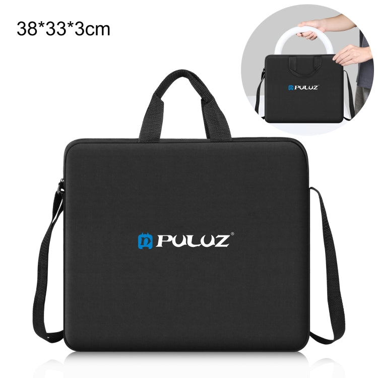 PULUZ 12 inch Ring LED Lights Portable Zipper Storage Bag Shoulder Handbags, Size: 38cm x 33cm x 3cm (Black) - Strap Satchel by PULUZ | Online Shopping UK | buy2fix