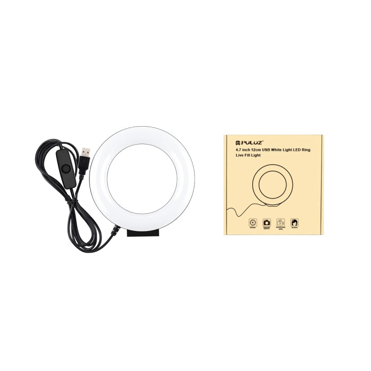 PULUZ 4.7 inch 12cm Curved Surface USB White Light LED Ring Selfie Beauty Vlogging Photography Video Lights(Black) - Consumer Electronics by PULUZ | Online Shopping UK | buy2fix