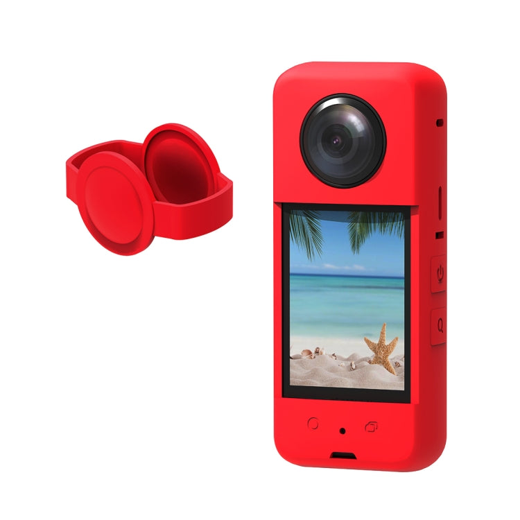 For Insta360 X3 PULUZ Silicone Protective Case with Lens Cover(Red) - DJI & GoPro Accessories by PULUZ | Online Shopping UK | buy2fix