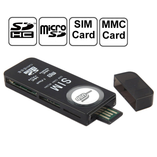 USB Universal Card Reader, Support SD / MMC /SIM / TF Card(Black) -  by buy2fix | Online Shopping UK | buy2fix