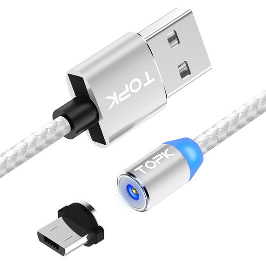TOPK 1m 2.4A Max USB to Micro USB Nylon Braided Magnetic Charging Cable with LED Indicator(Silver) - Mobile Accessories by TOPK | Online Shopping UK | buy2fix