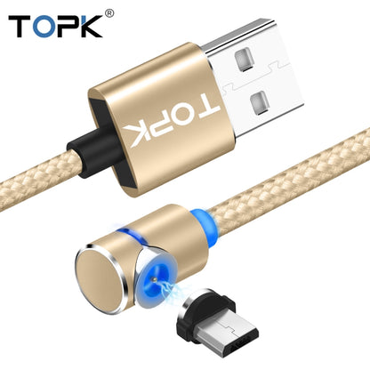 TOPK 1m 2.4A Max USB to Micro USB 90 Degree Elbow Magnetic Charging Cable with LED Indicator(Gold) - Mobile Accessories by TOPK | Online Shopping UK | buy2fix