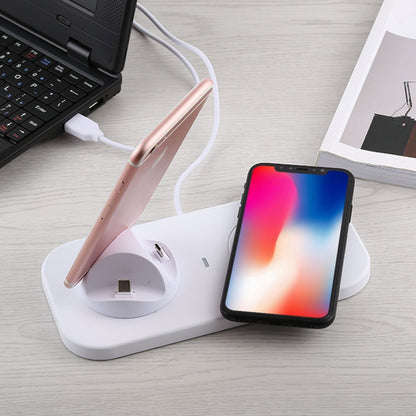 USB to 3 in 1 (8 Pin + Micro USB + USB-C / Type-C) Dock Charger Desktop Charging Data Sync Stand Station Holder with Qi Wireless Charger & USB Cable - Mobile Accessories by buy2fix | Online Shopping UK | buy2fix
