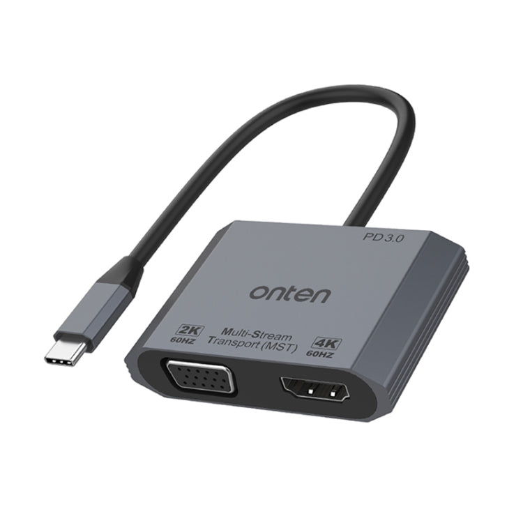 Onten M205 3 in 1 Type-C to HDMI+VGA+PD Fast Charge Video Converter (Grey) - Adapter by Onten | Online Shopping UK | buy2fix