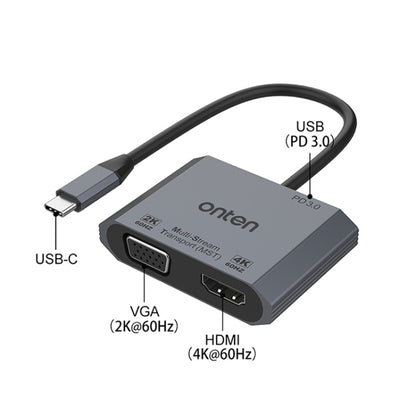 Onten M205 3 in 1 Type-C to HDMI+VGA+PD Fast Charge Video Converter (Grey) - Adapter by Onten | Online Shopping UK | buy2fix