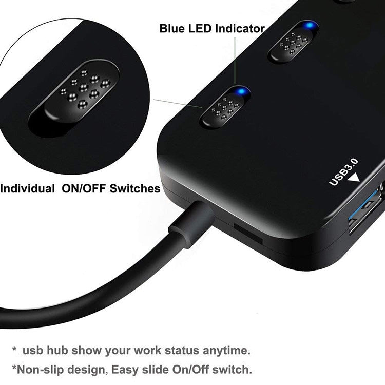 Ultra Speed USB3.0 4 Ports Hub with Switch -  by buy2fix | Online Shopping UK | buy2fix