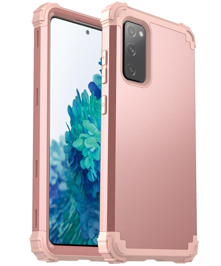 For Samsung Galaxy S20 FE PC + Silicone Three-piece Shockproof Protection Case(Rose Gold) - Samsung Accessories by buy2fix | Online Shopping UK | buy2fix