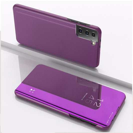 For Samsung Galaxy S21 5G Plated Mirror Horizontal Flip Leather Case with Holder(Purple) - Samsung Accessories by buy2fix | Online Shopping UK | buy2fix